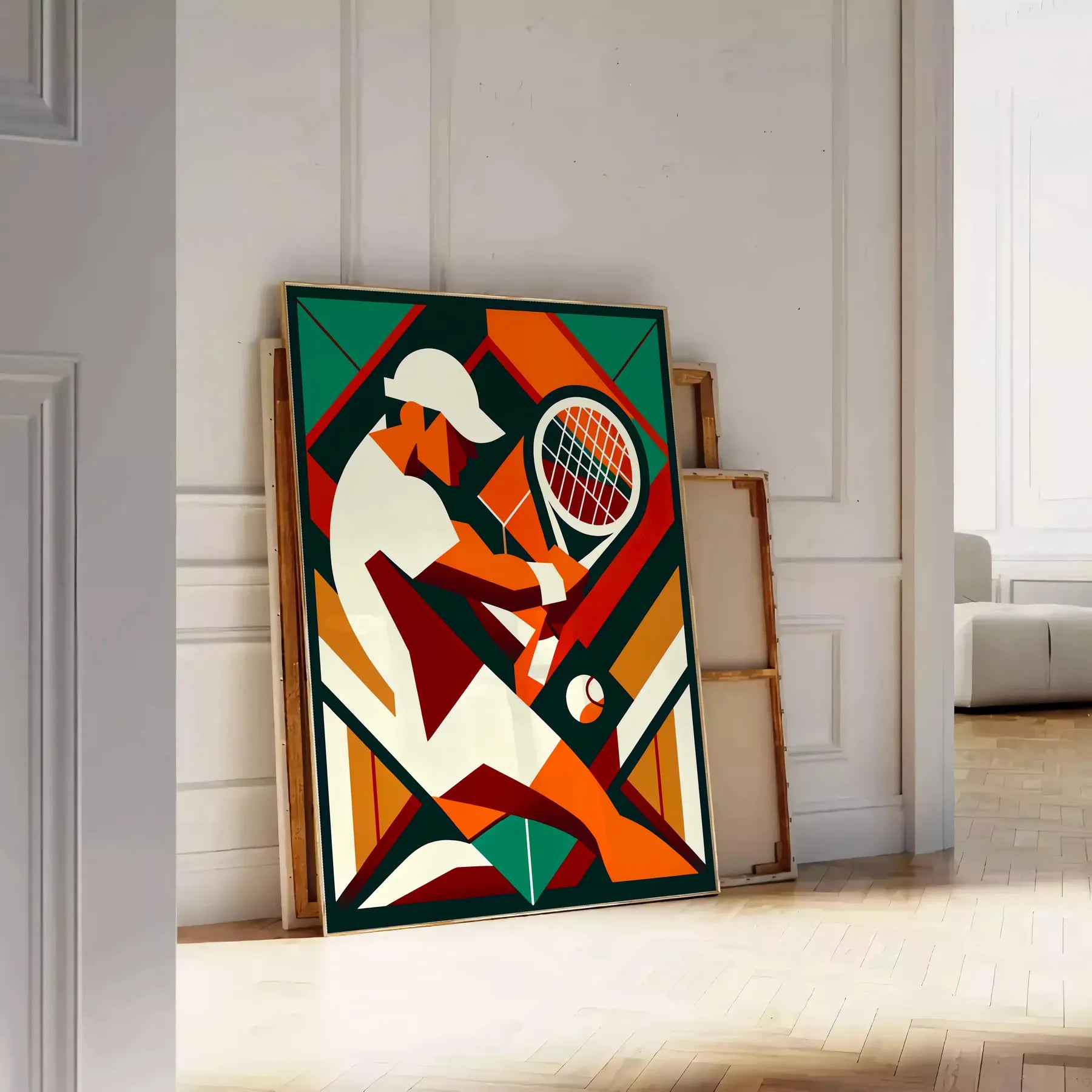 Classic Vintage tennis design capturing the spirit of global Grand Slam tournament elegant living room interior framed print