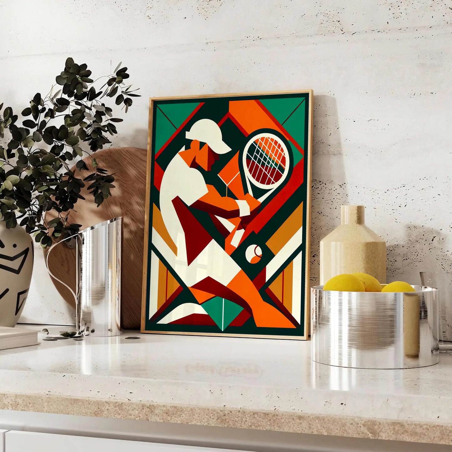 Classic Vintage tennis design capturing the spirit of global Grand Slam tournament elegant living room interior framed print