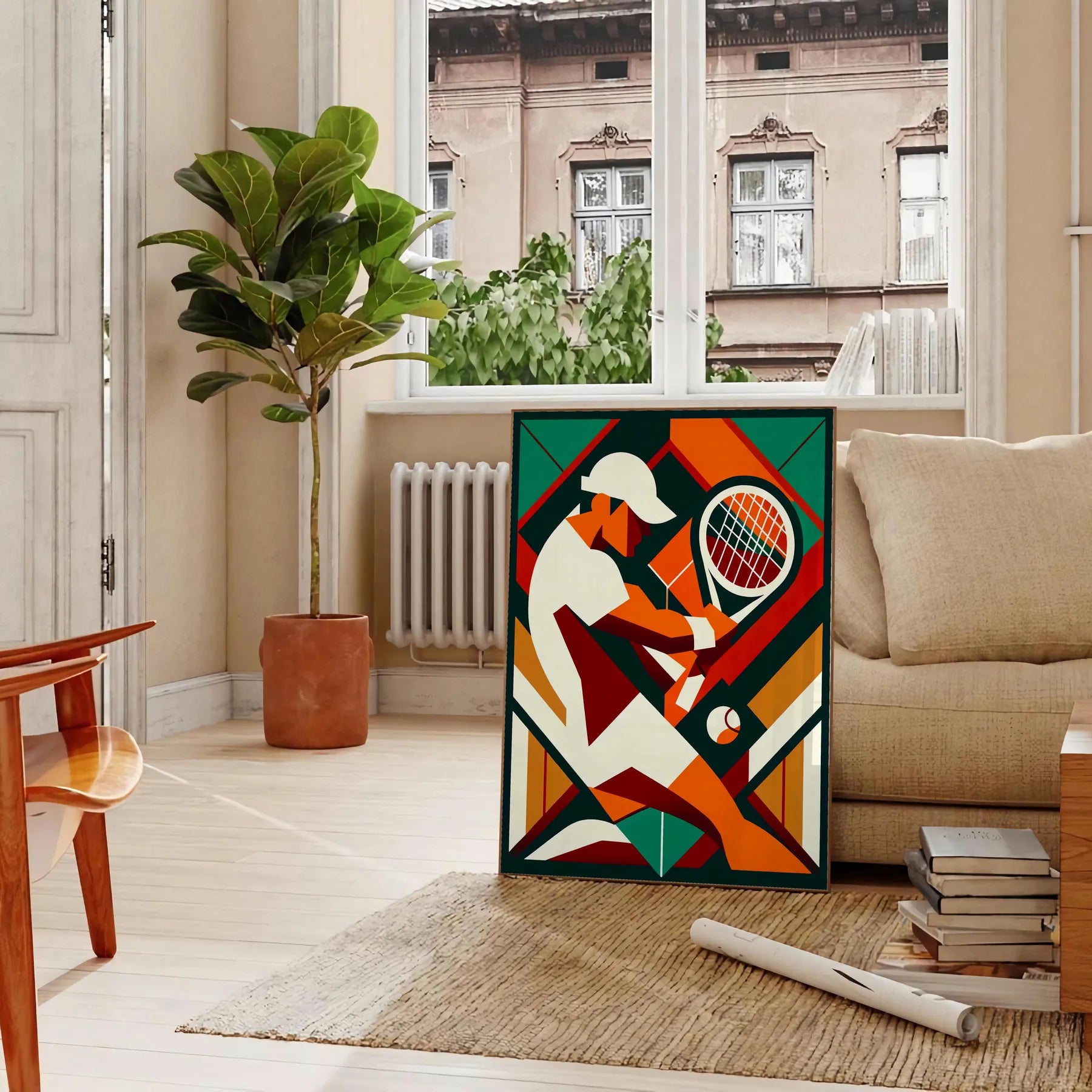 Vintage Vintage tennis poster in an Art Deco style for all Grand Slam fans elegant living room interior framed print