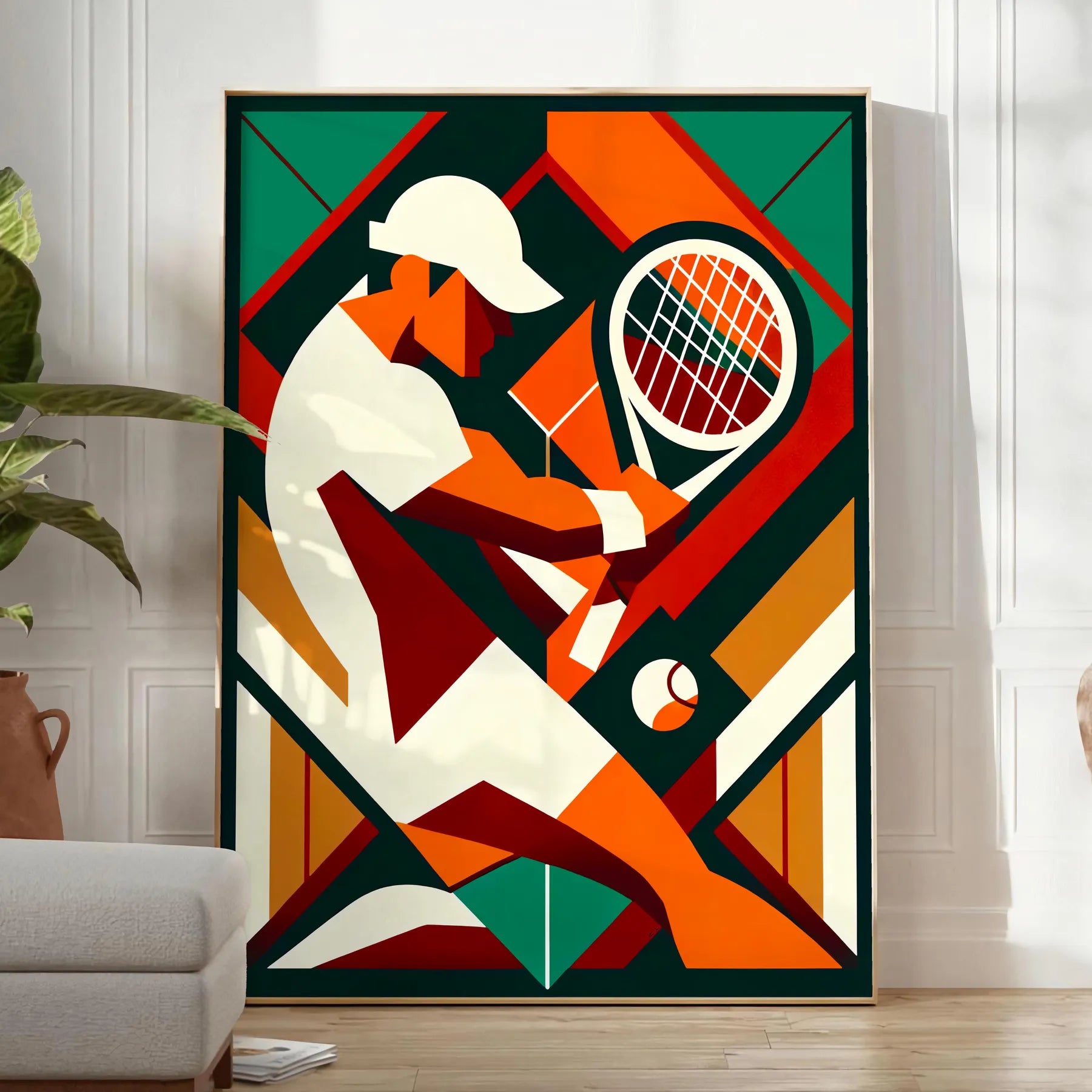 Vintage Vintage tennis poster in an Art Deco style for all Grand Slam fans elegant living room interior framed print