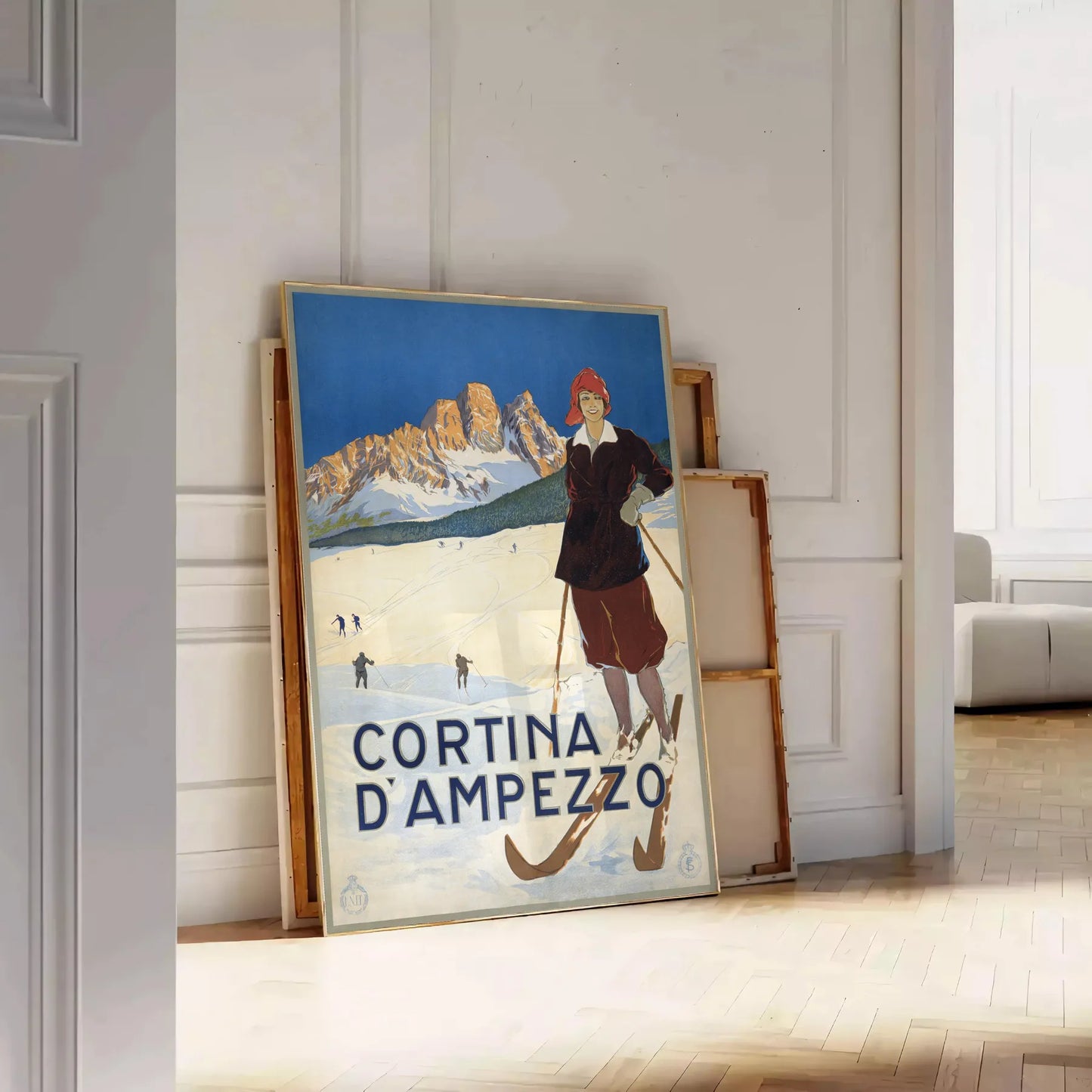 space captivating ski travel art poster vibrant green blue hues wall enthusiasts ideal unique gift adventure glance available A4 cm A0