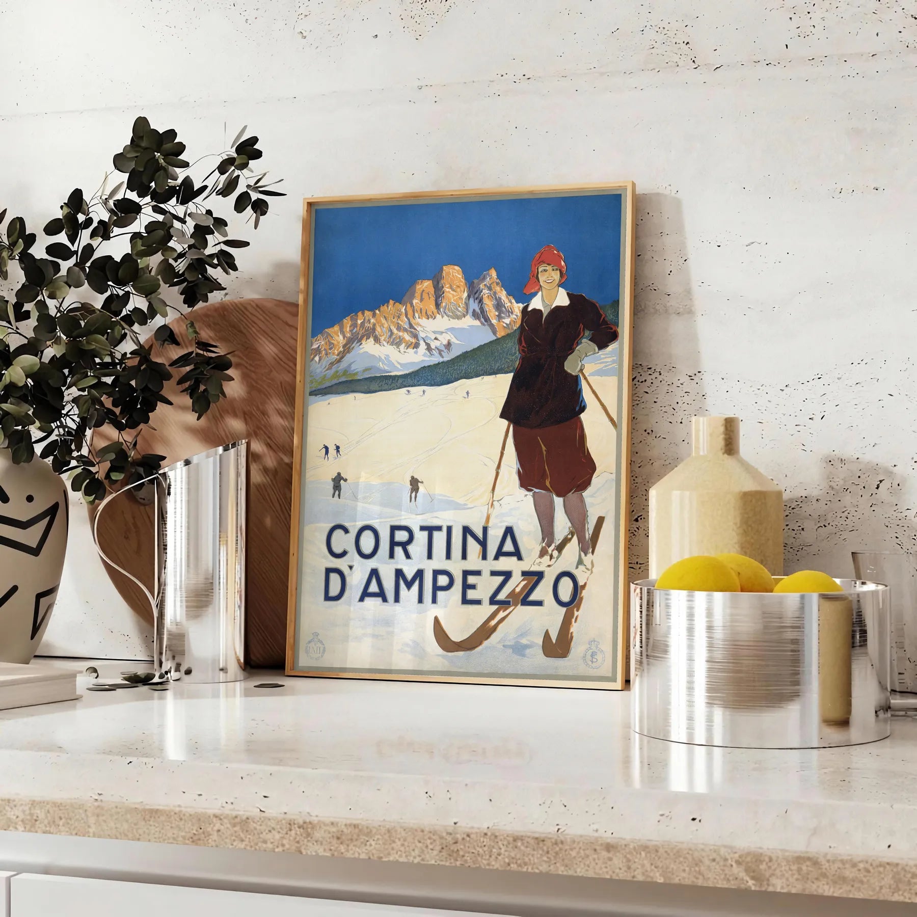 space captivating ski travel art poster vibrant green blue hues wall enthusiasts ideal unique gift adventure glance available A4 cm A0