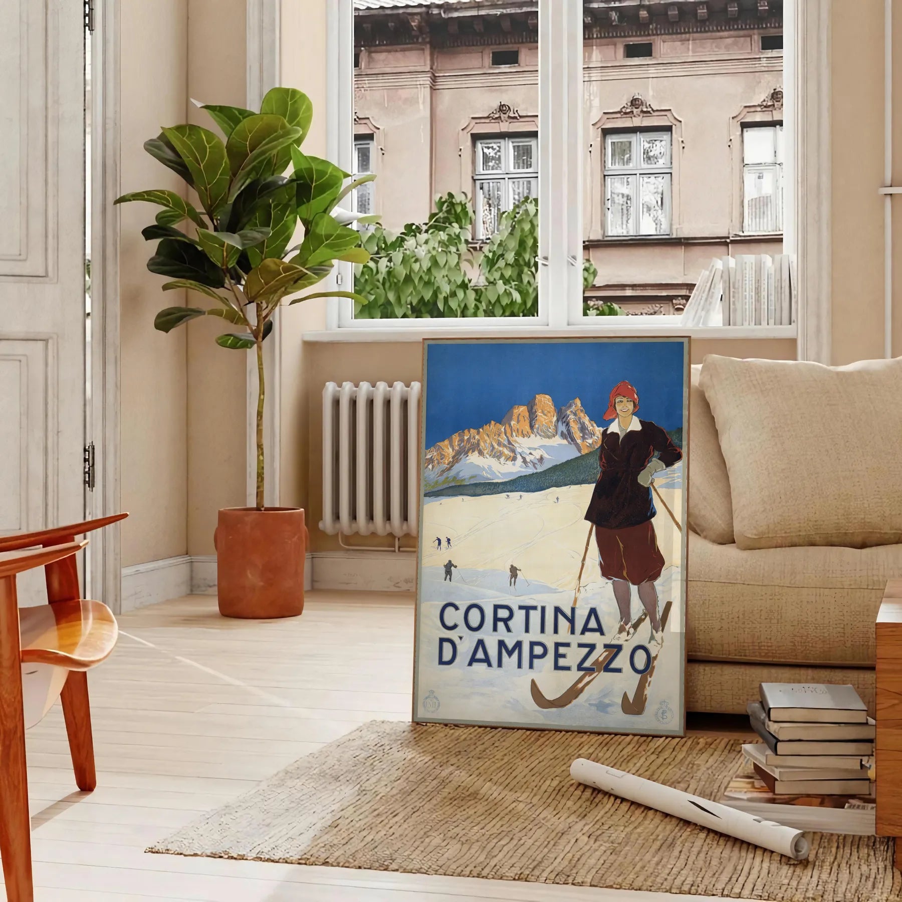 space captivating ski travel art poster vibrant green blue hues wall enthusiasts ideal unique gift adventure glance available A4 cm A0