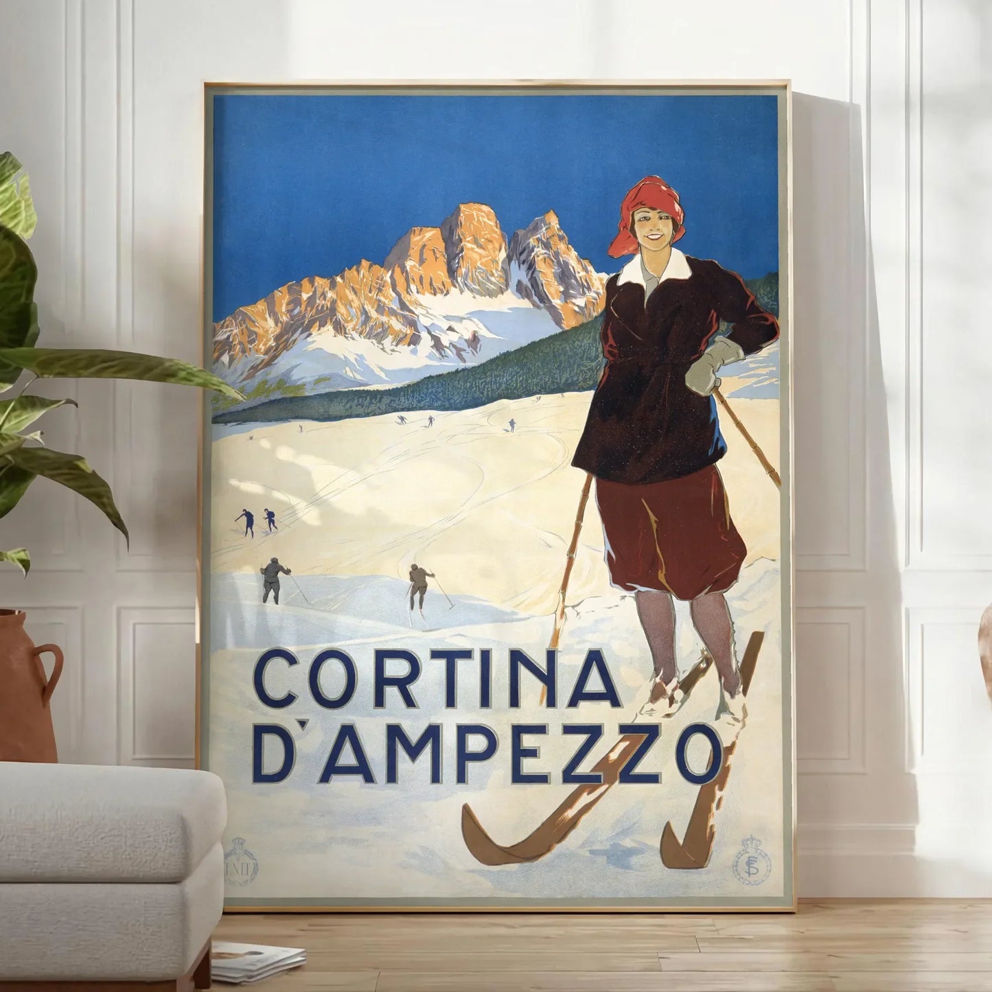 space captivating ski travel art poster vibrant green blue hues wall enthusiasts ideal unique gift adventure glance available A4 cm A0