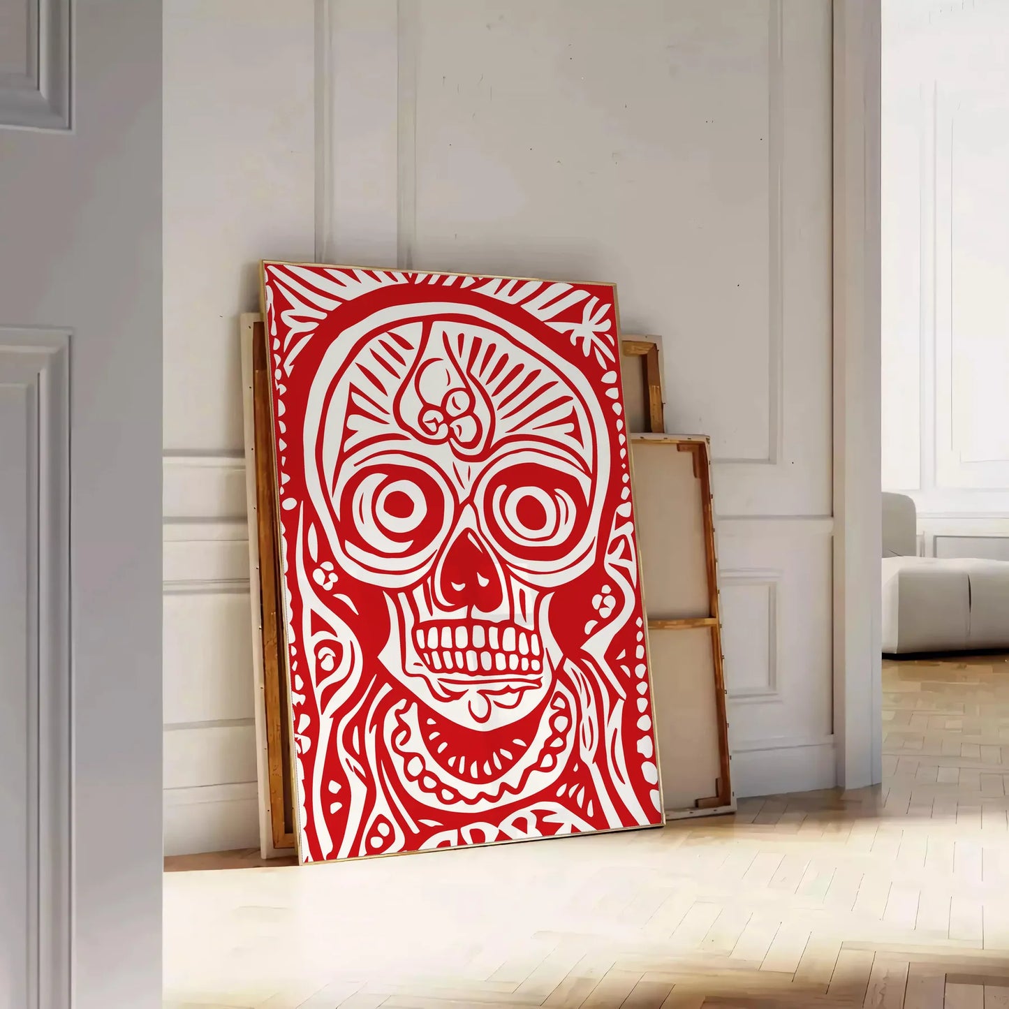 space striking skull poster rich brown red hues wall art unique gift print bold touch room various sizes A4 cm A0