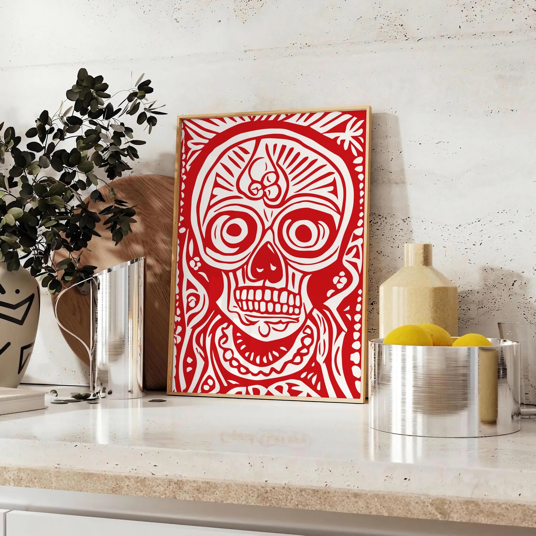 space striking skull poster rich brown red hues wall art unique gift print bold touch room various sizes A4 cm A0