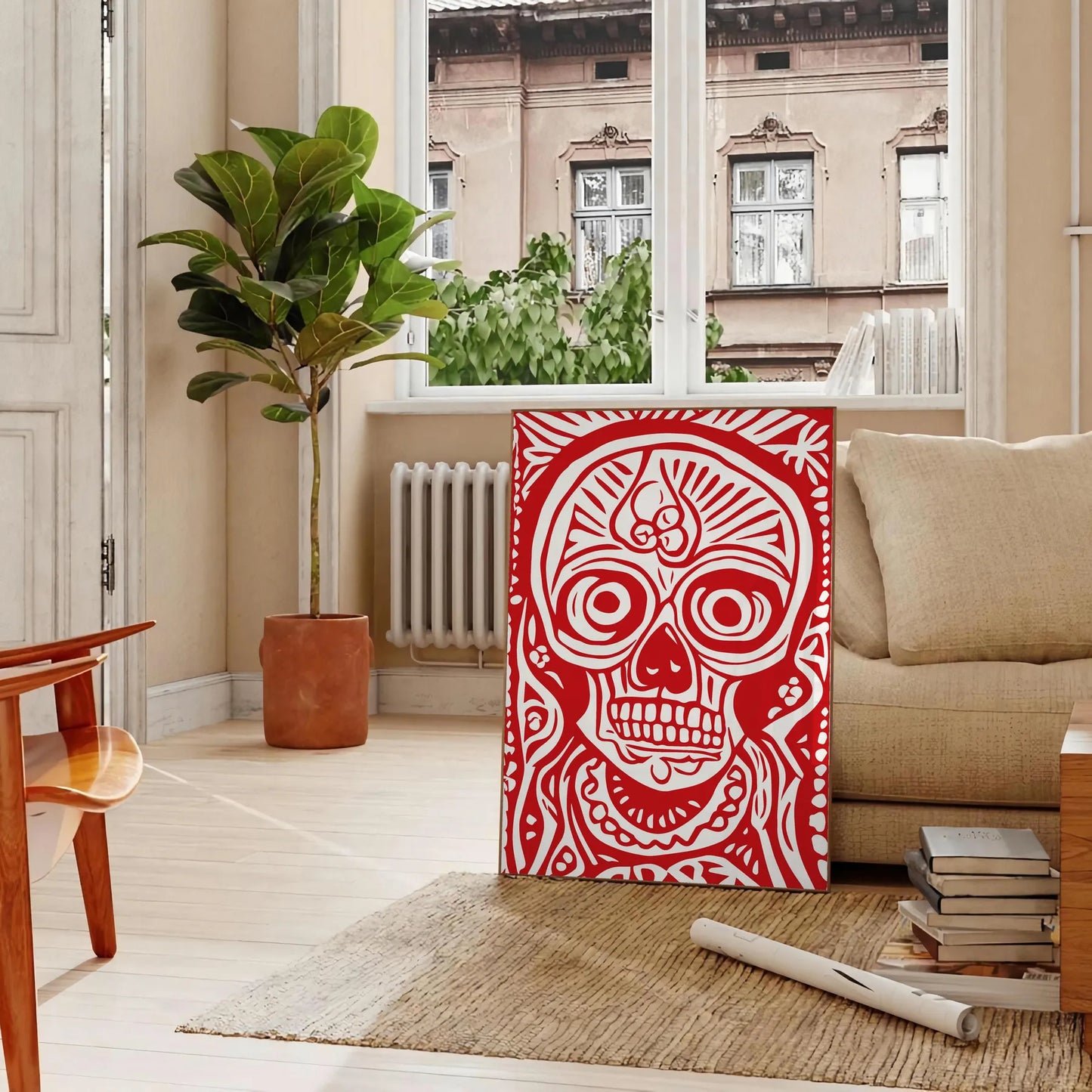 space striking skull poster rich brown red hues wall art unique gift print bold touch room various sizes A4 cm A0