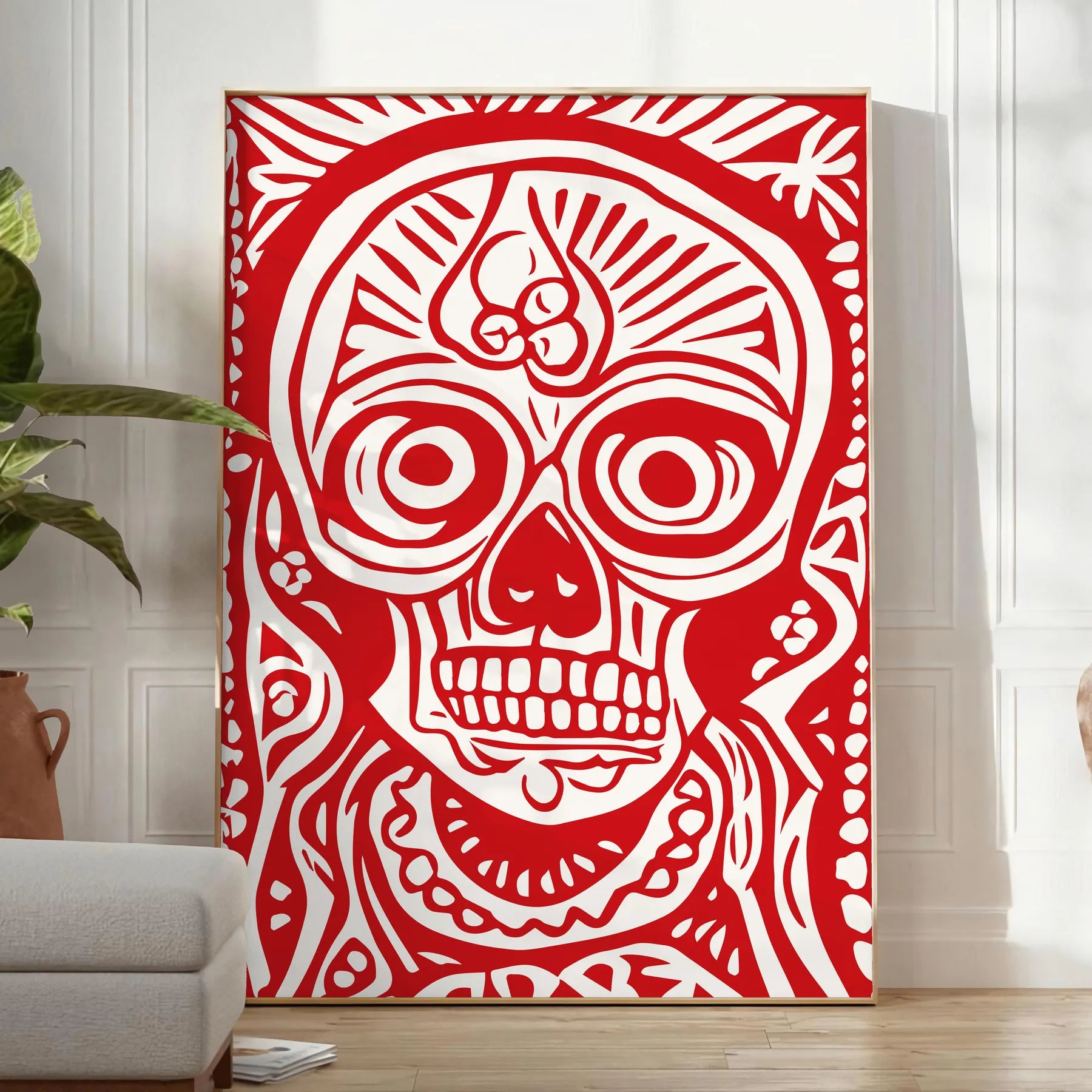 space striking skull poster rich brown red hues wall art unique gift print bold touch room various sizes A4 cm A0