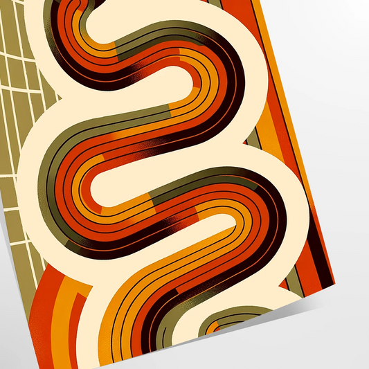 touch nostalgia space midcentury snake poster vibrant orange red hues unique wall art room standout piece thoughtful gift unframed edition decor