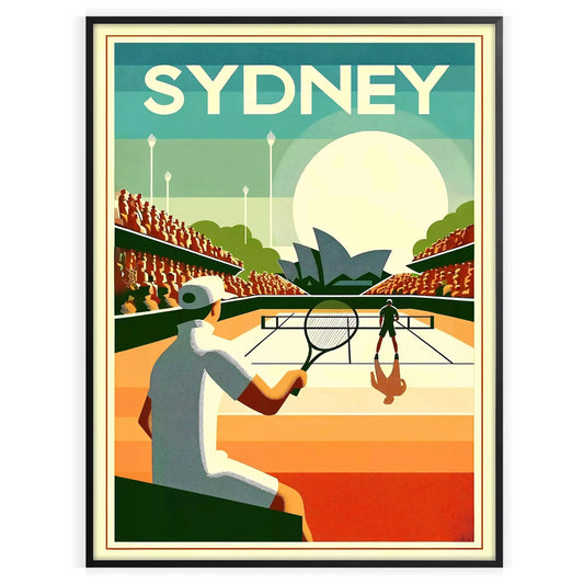 Retro Sydney Vintage tennis print celebrating iconic Grand Slam tournaments worldwide