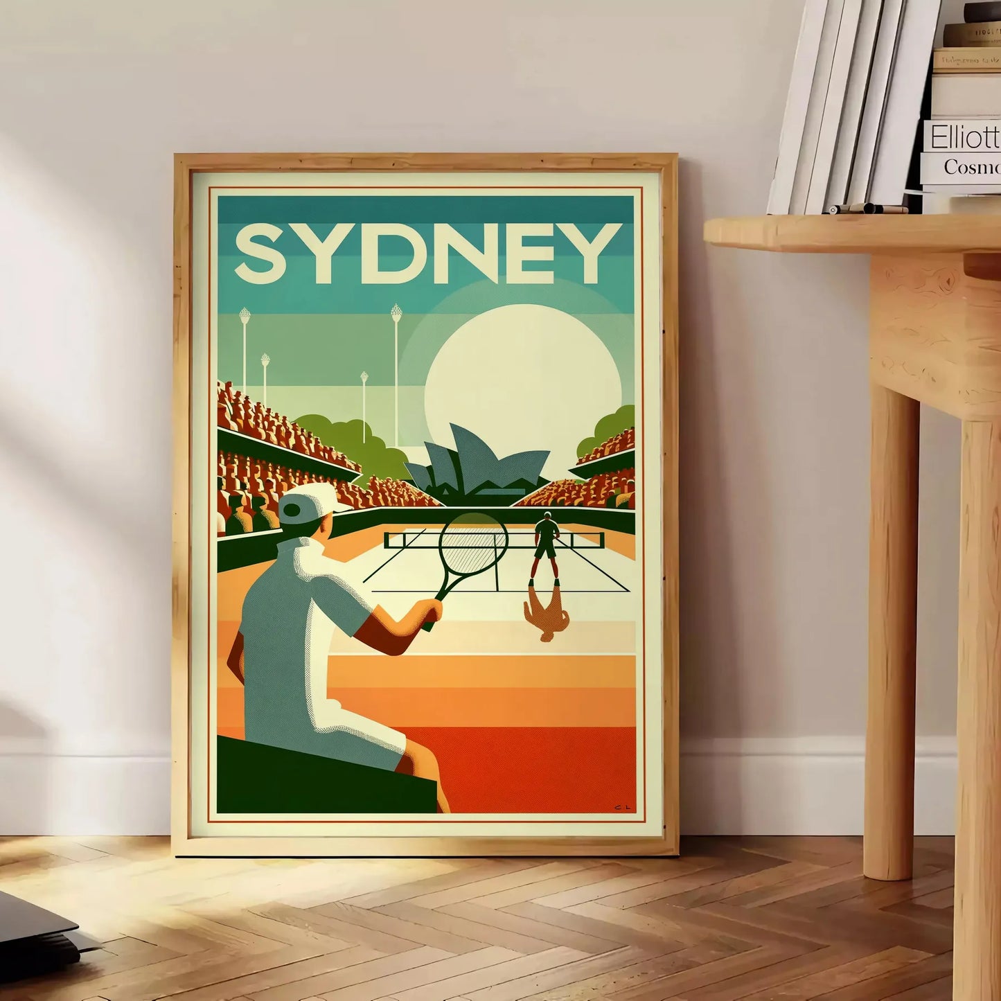 Classic Sydney Vintage tennis design capturing the spirit of global Grand Slam tournament elegant living room interior framed print