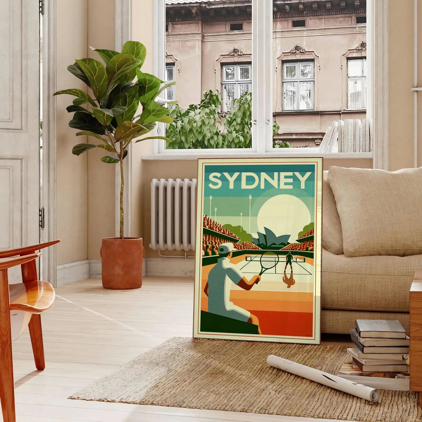 Art Deco Sydney Vintage tennis poster Grand Slam tournament elegant living room interior framed print