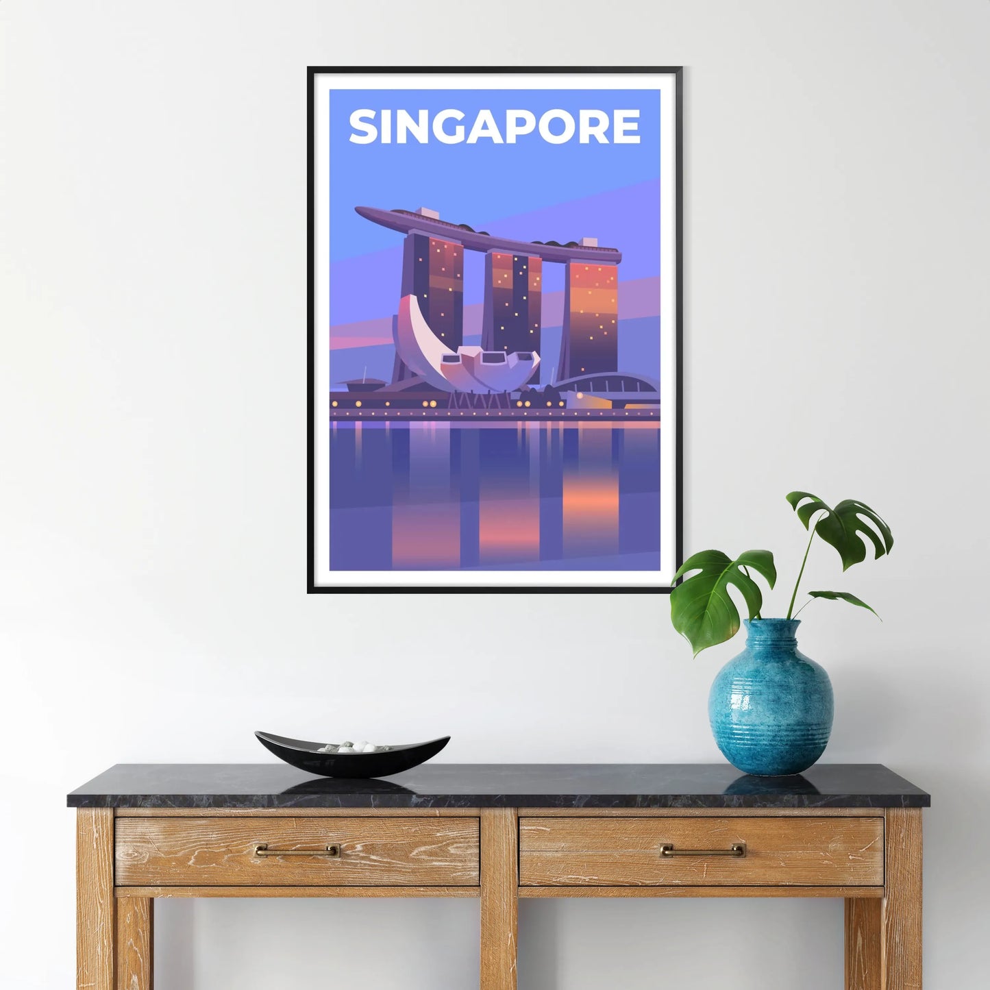 Singapore vibrant culture stunning travel poster striking red gray color palette wall art thoughtful gift artwork touch elegance space unframed version captivating print