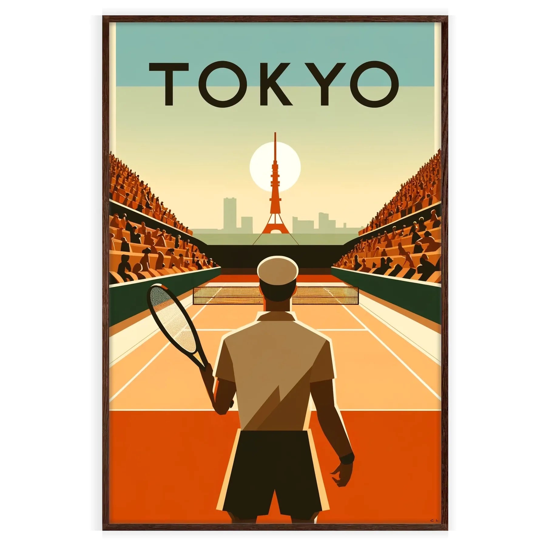 Classic Tokyo tennis design capturing the spirit of global Grand Slam tournament elegant living room interior framed print