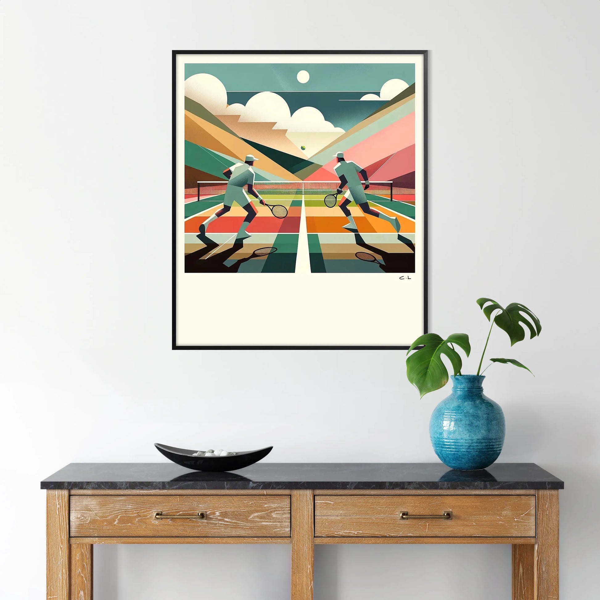 Classic Vintage tennis design capturing the spirit of global Grand Slam tournament elegant living room interior framed print