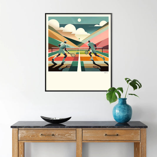 Classic Vintage tennis design capturing the spirit of global Grand Slam tournament elegant living room interior framed print