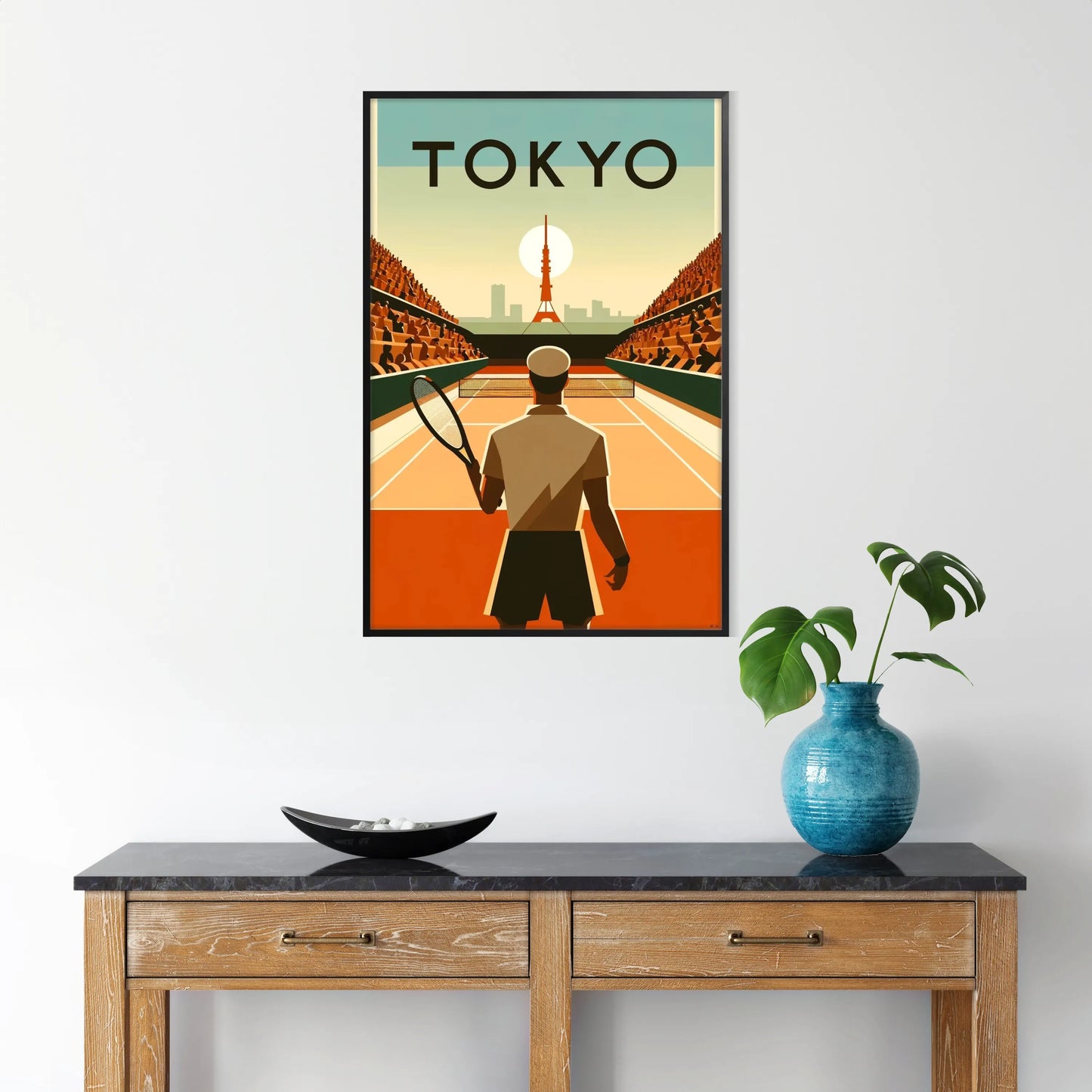 Retro Tokyo tennis print celebrating iconic Grand Slam tournaments worldwide elegant living room interior framed print