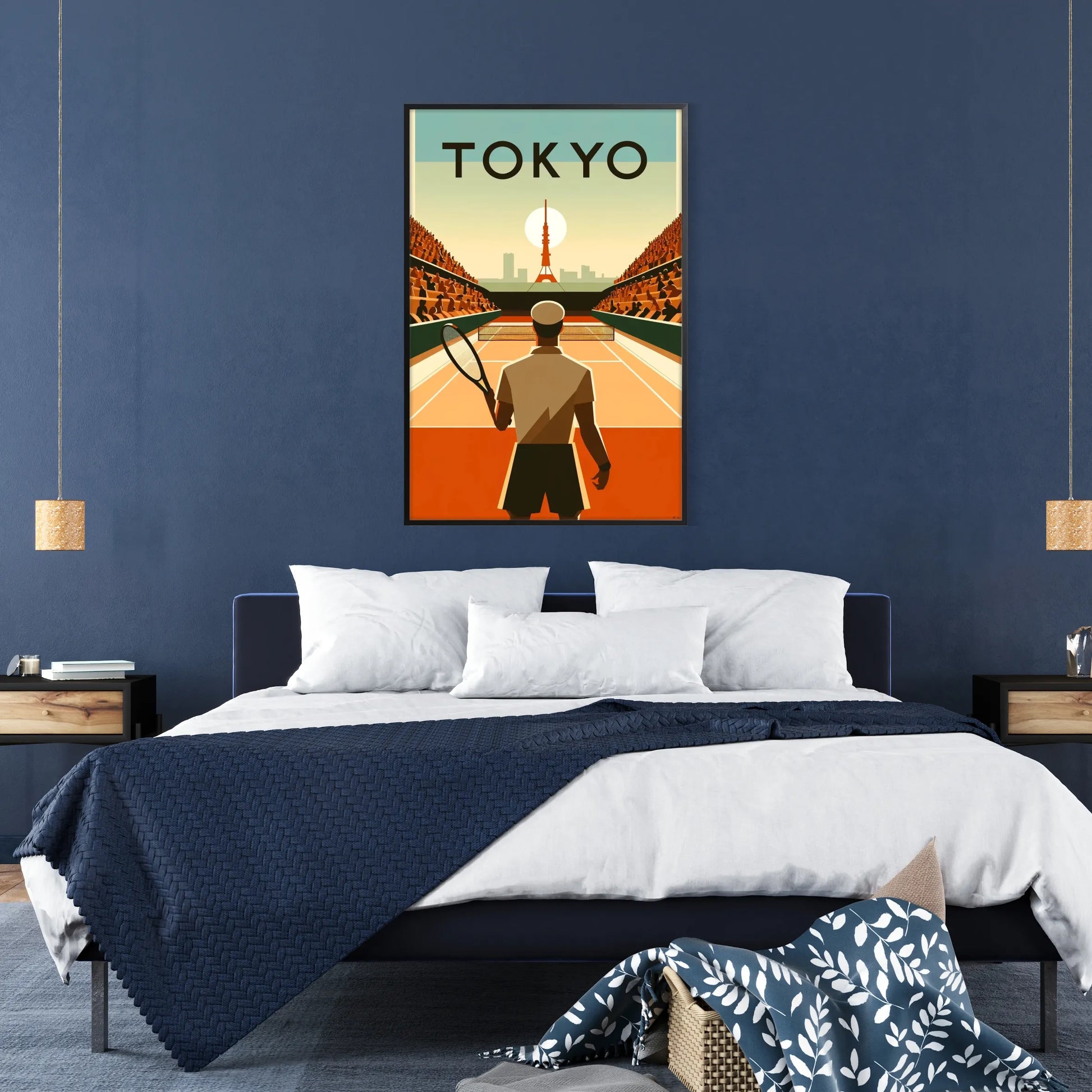 Retro Tokyo tennis print celebrating iconic Grand Slam tournaments worldwide elegant living room interior framed print