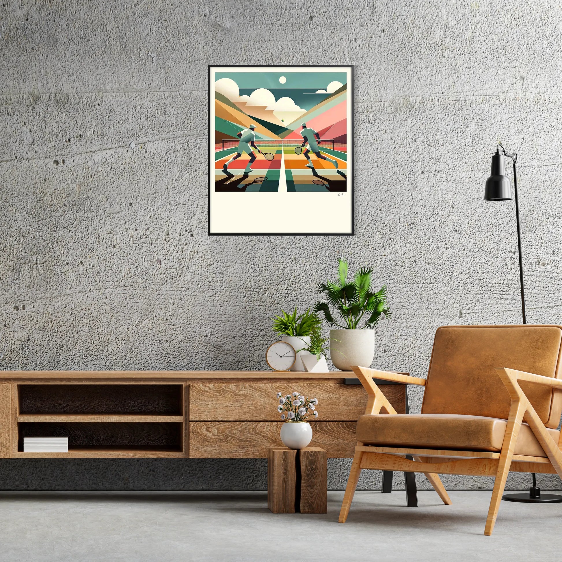Classic Vintage tennis design capturing the spirit of global Grand Slam tournament elegant living room interior framed print