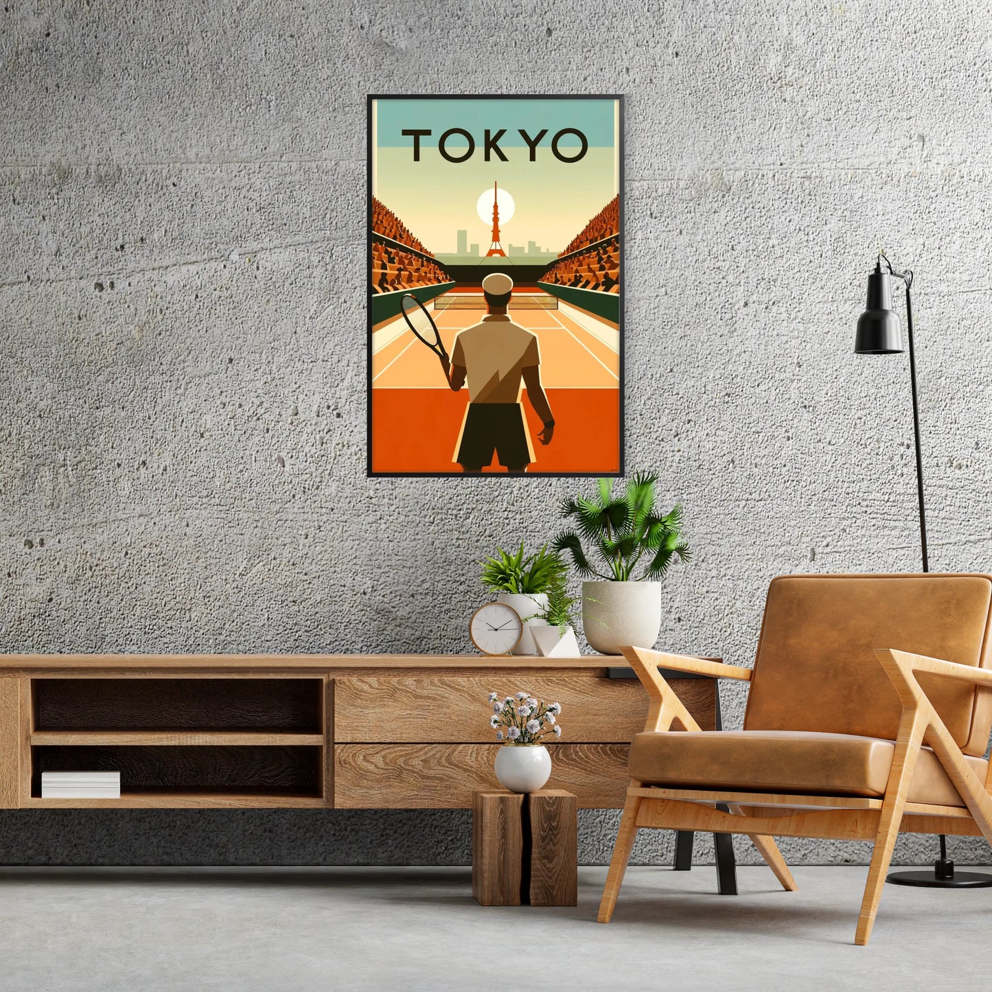 Classic Tokyo tennis design capturing the spirit of global Grand Slam tournament elegant living room interior framed print