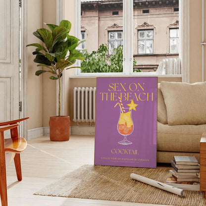 space vibrant Sex Beach cocktail poster burst yellow orange hues stunning wall art perfect gift enthusiasts lovers various dimensions A4 cm A0